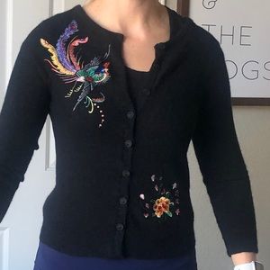Lucky Brand black embroidered cardigan